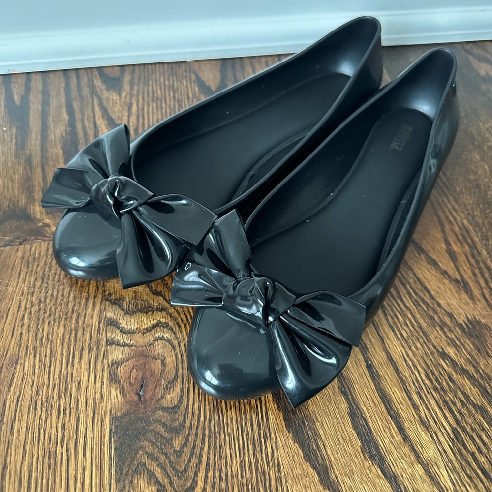 Melissa Glossy Black Bow Flats
